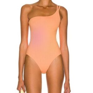 Jonathan Simkhai One-Shoulder Peach Ribbed One-Piece Swimsuit